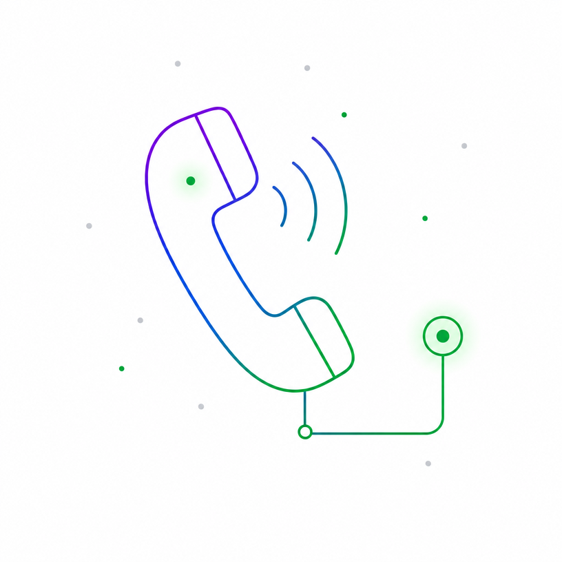 Phone handset with connection waves and a warm prospect dot